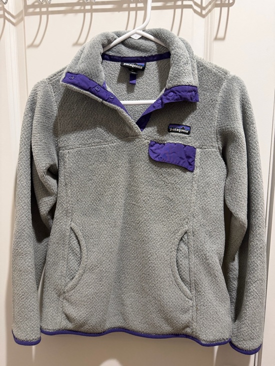 Patagonia Sweaters - Patagonia Gray Fleece Pullover with Purple Trim